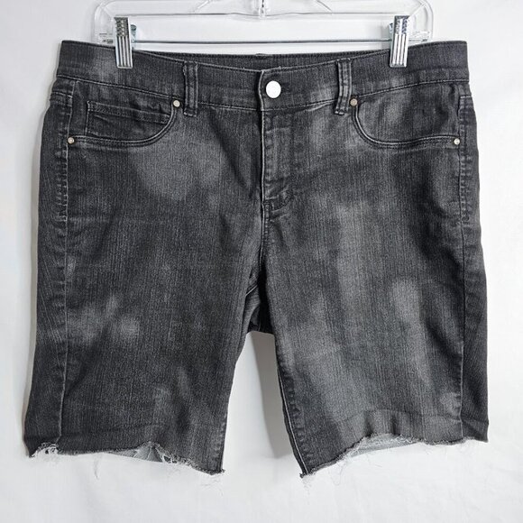 WHITE HOUSE BLACK MARKET Jean Shorts Cut Off Distressed BLACK size L Denim Goth - Picture 2 of 7